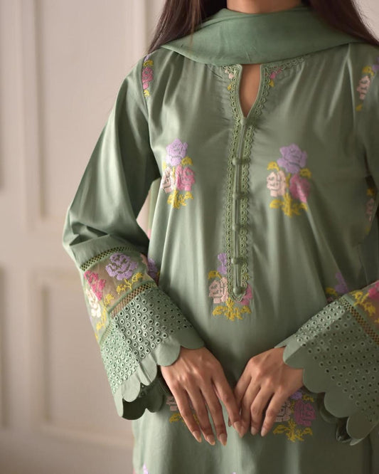 BLOSSOM COTTON LAWN 3pc STITCHED FOR GIRLS