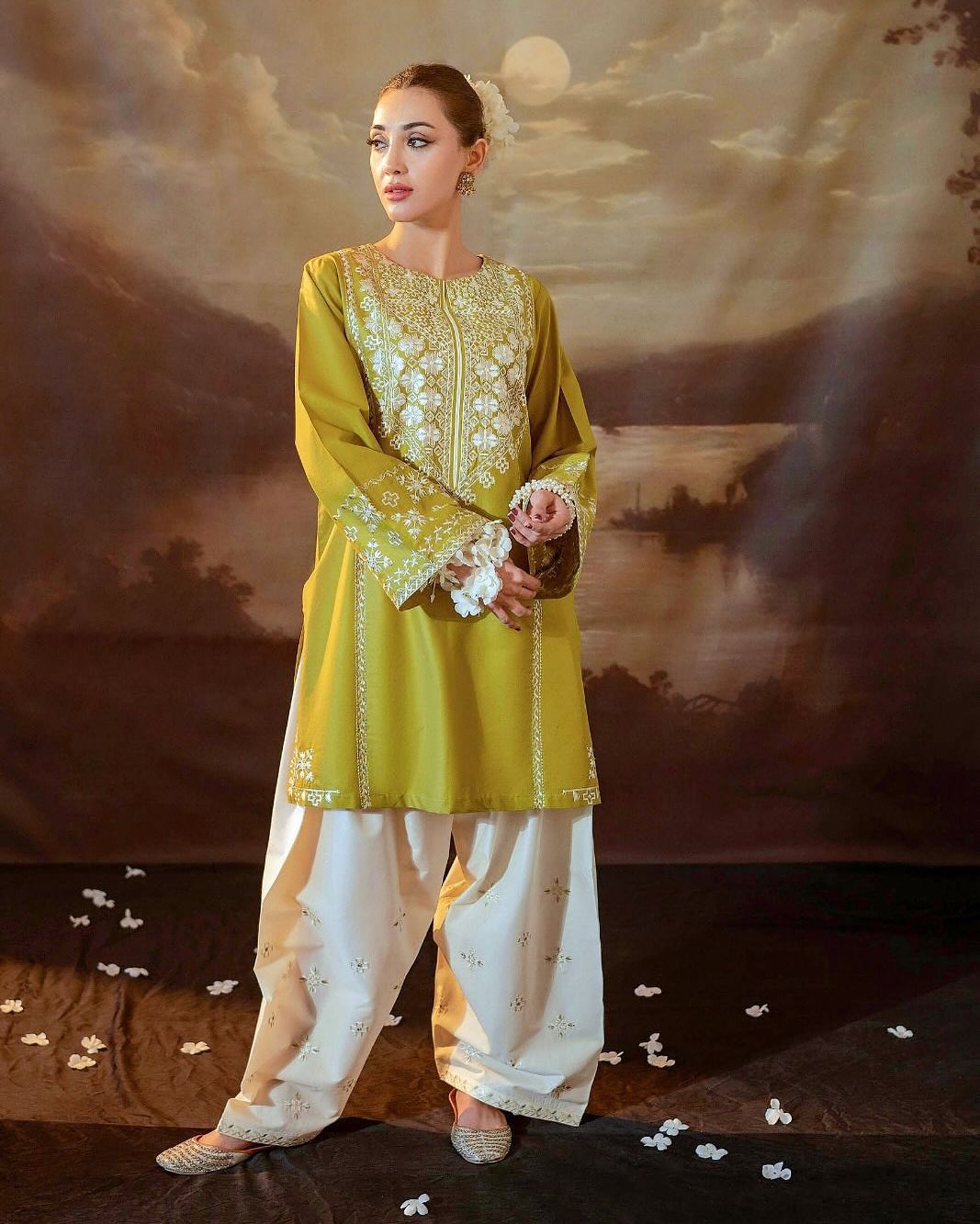 MUSTARD EMB CO-ORD SET STITCHED FOR GIRLS