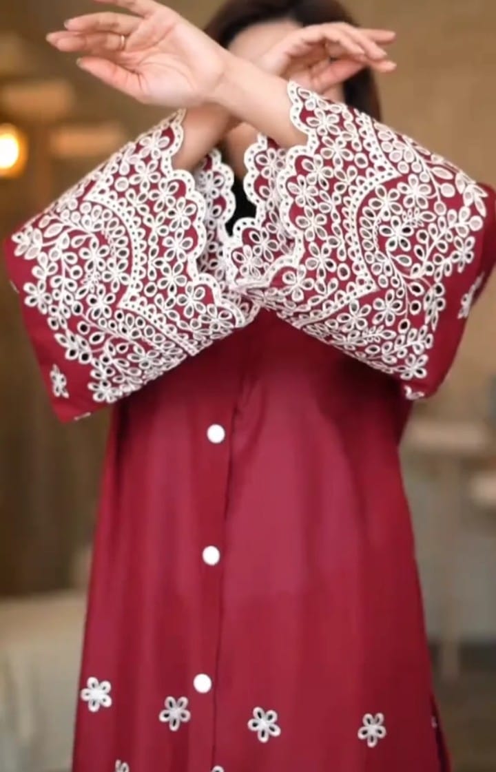 MAROON EMB CO-ORD SET STITCHED FOR GIRLS